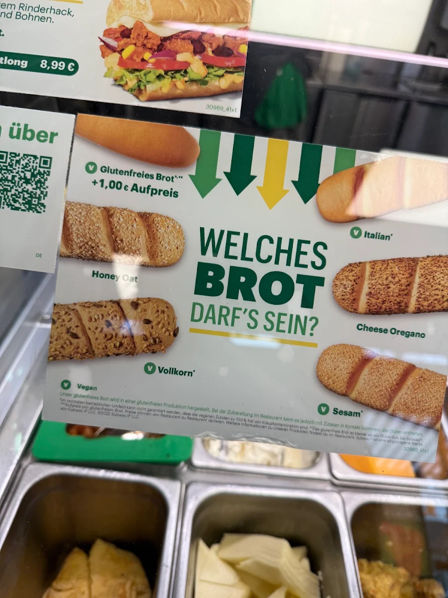Speisekarte, Subway