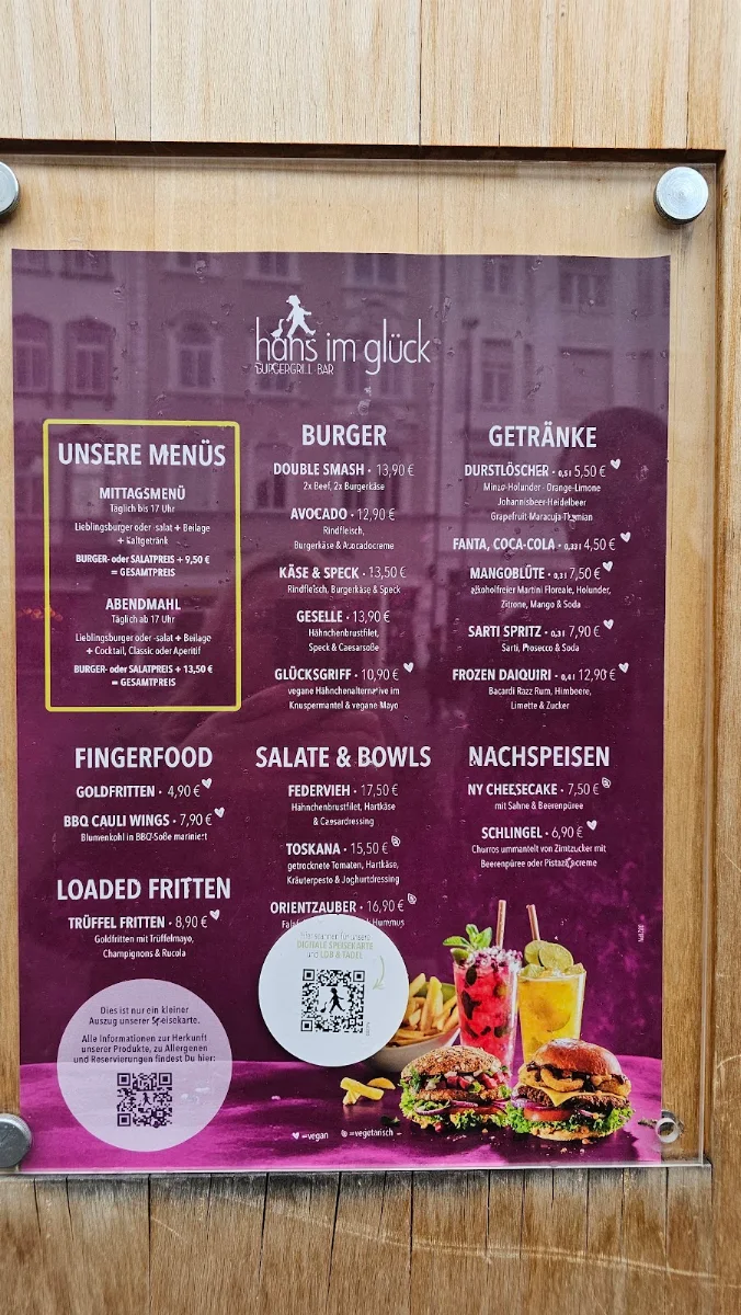 Speisekarte, HANS IM GLÜCK - TRIER Porta Nigra