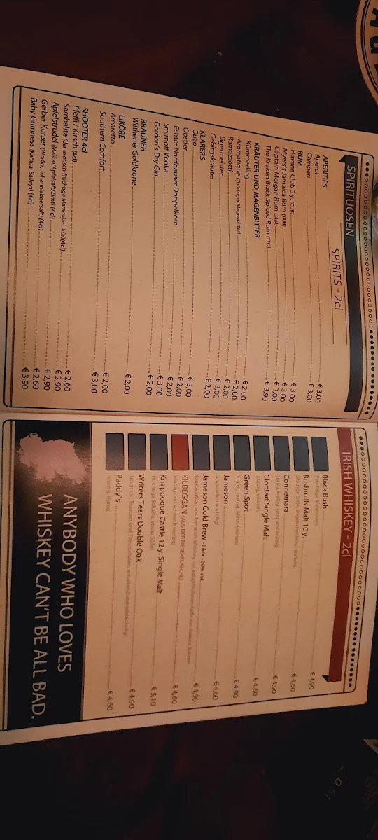 Speisekarte, Smuggler’s Irish Pub Weimar