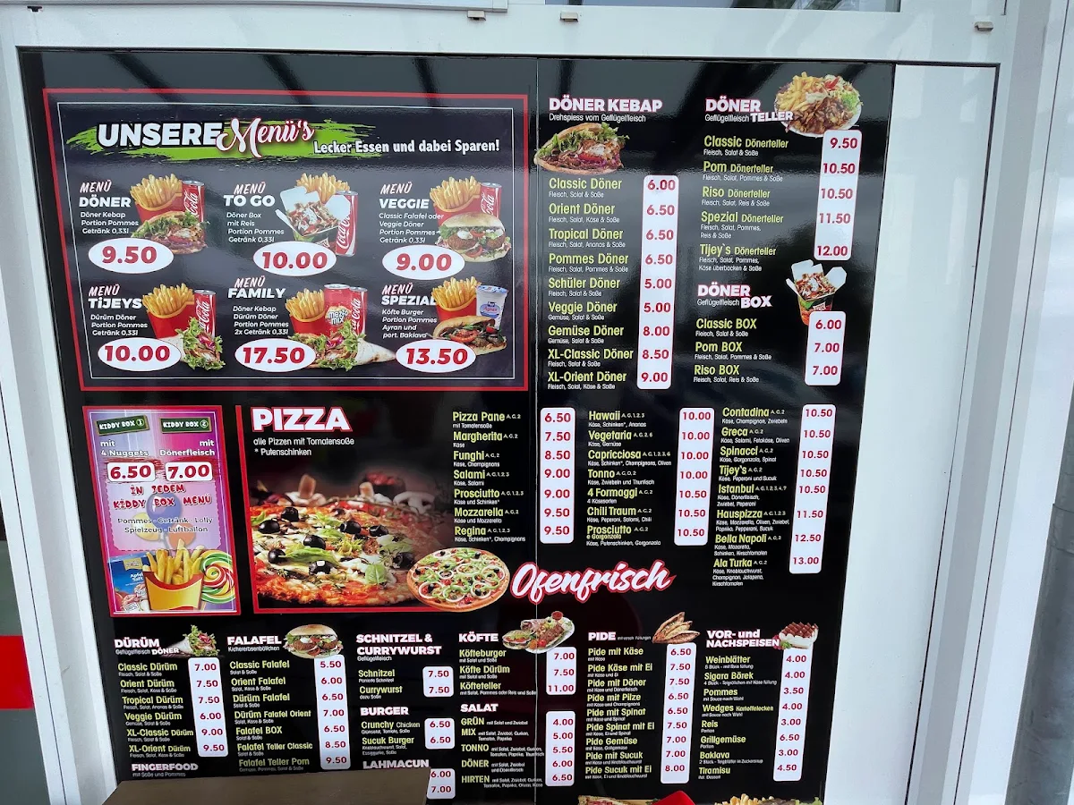 Speisekarte, TİJEY's Döner & Pizza