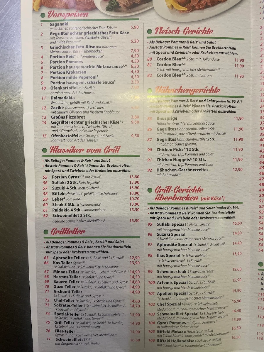 Speisekarte, Kos Grill Hannover