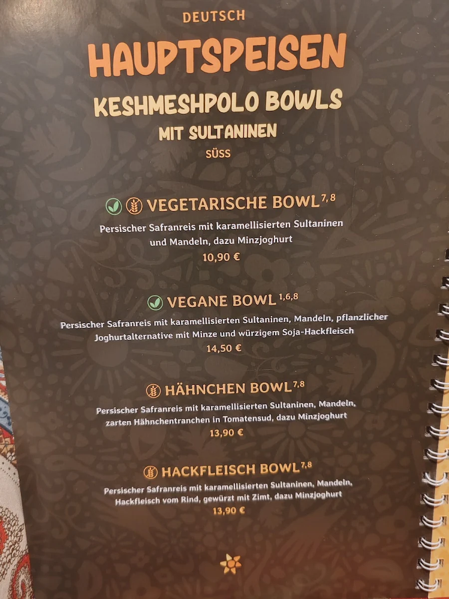 Speisekarte, Aftab Persian Streetfood