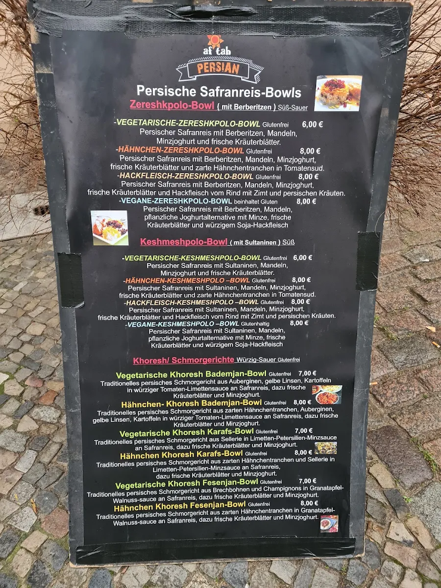 Speisekarte, Aftab Persian Streetfood