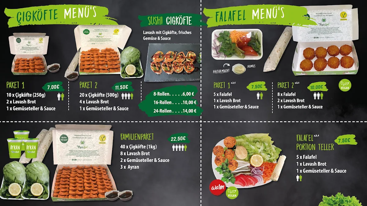 Speisekarte, Veganland Çiğköfte