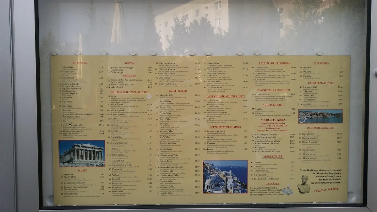 Speisekarte, Akropolis