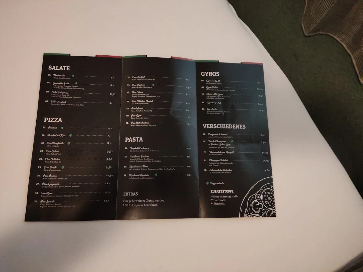 Speisekarte, Manfred Jäger Wolfshäger Pizzastübchen