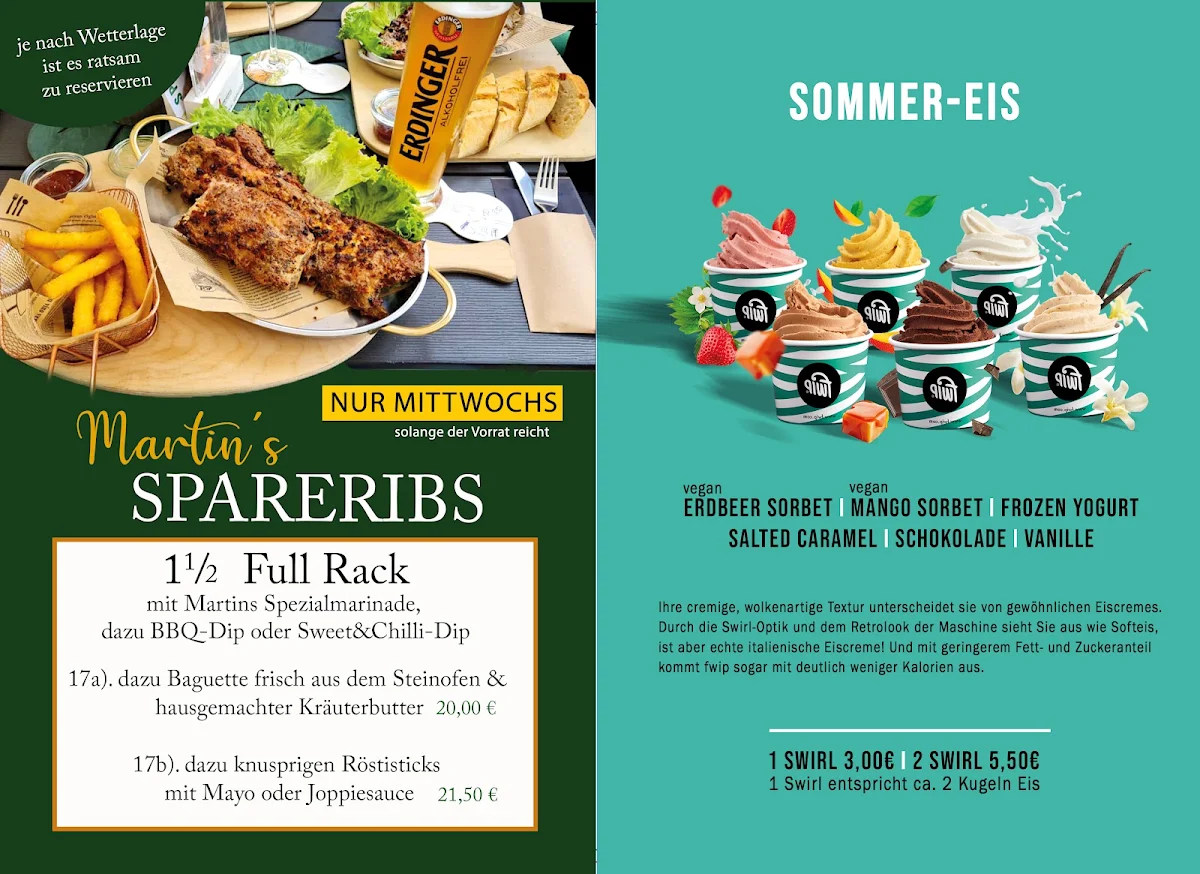 Speisekarte, Biergarten Westhus