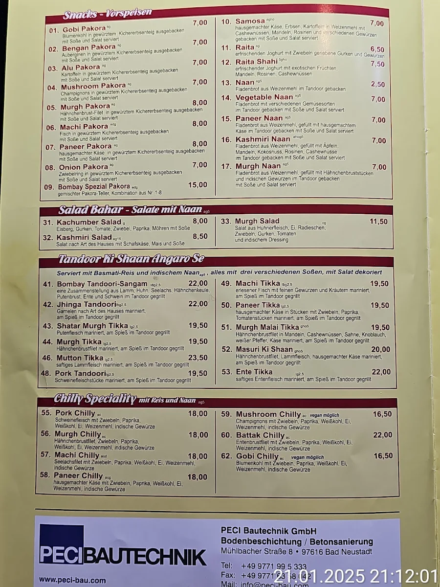 Speisekarte, NEW BOMBAY - Indisches Restaurant und Lieferservice