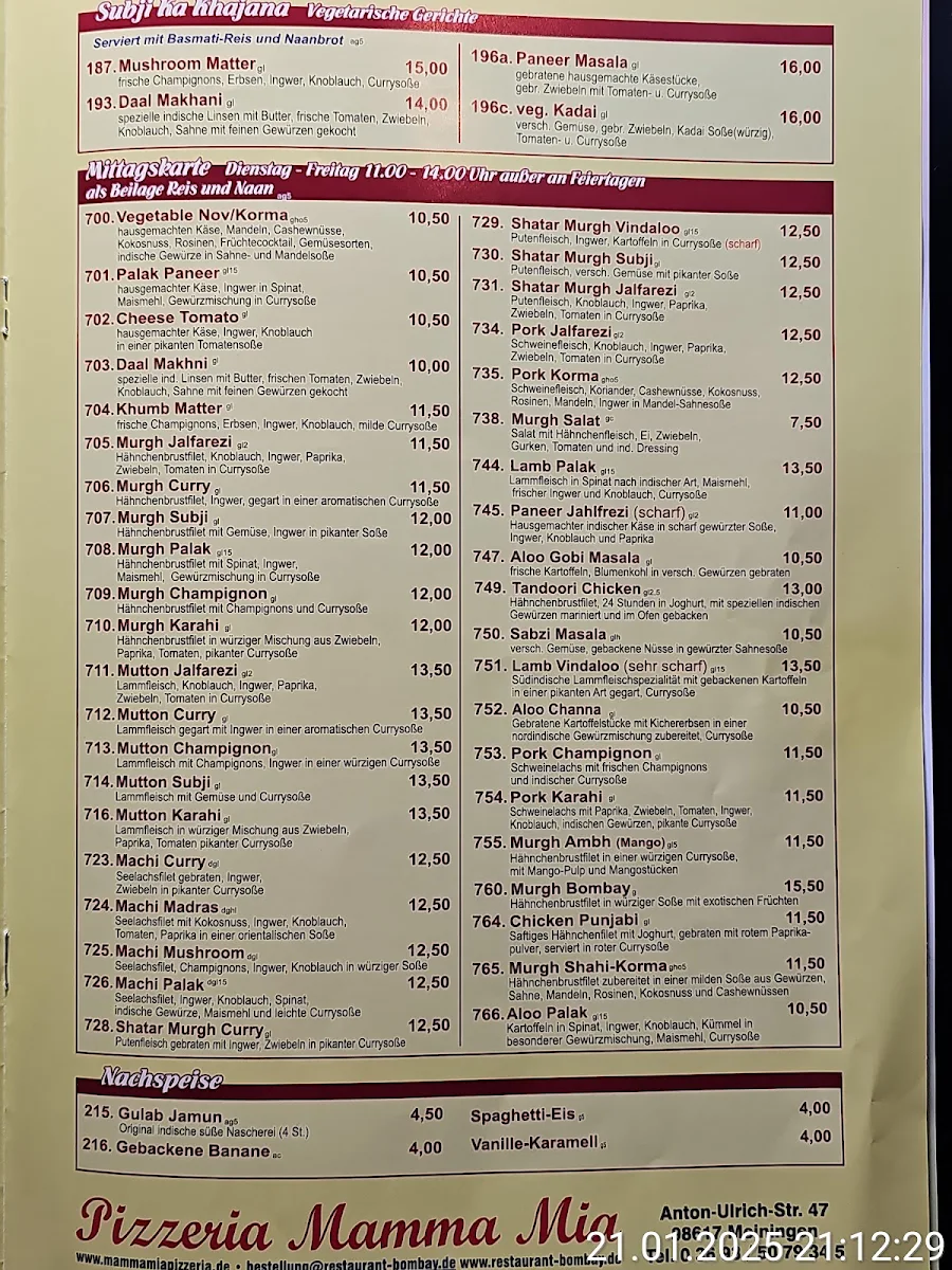 Speisekarte, NEW BOMBAY - Indisches Restaurant und Lieferservice