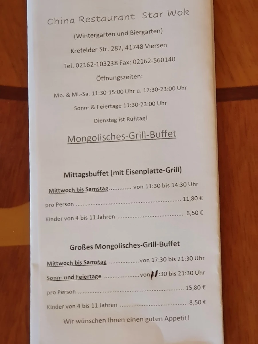 Speisekarte, Star Wok