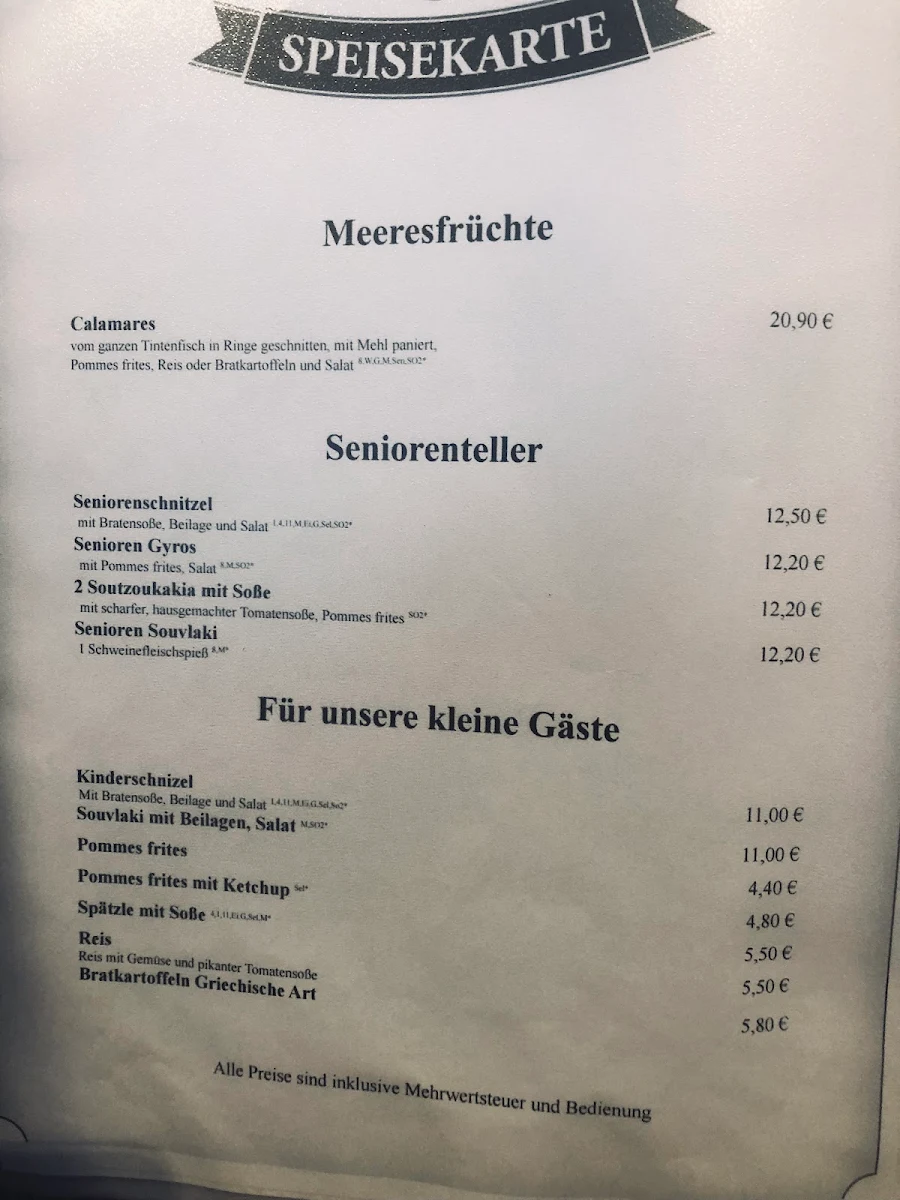 Speisekarte, Sportheimgaststätte Kusterdingen