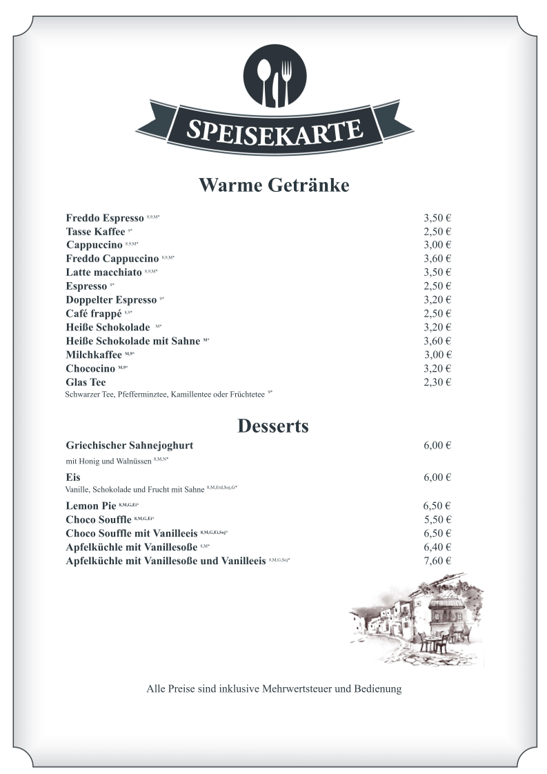 Speisekarte, Sportheimgaststätte Kusterdingen