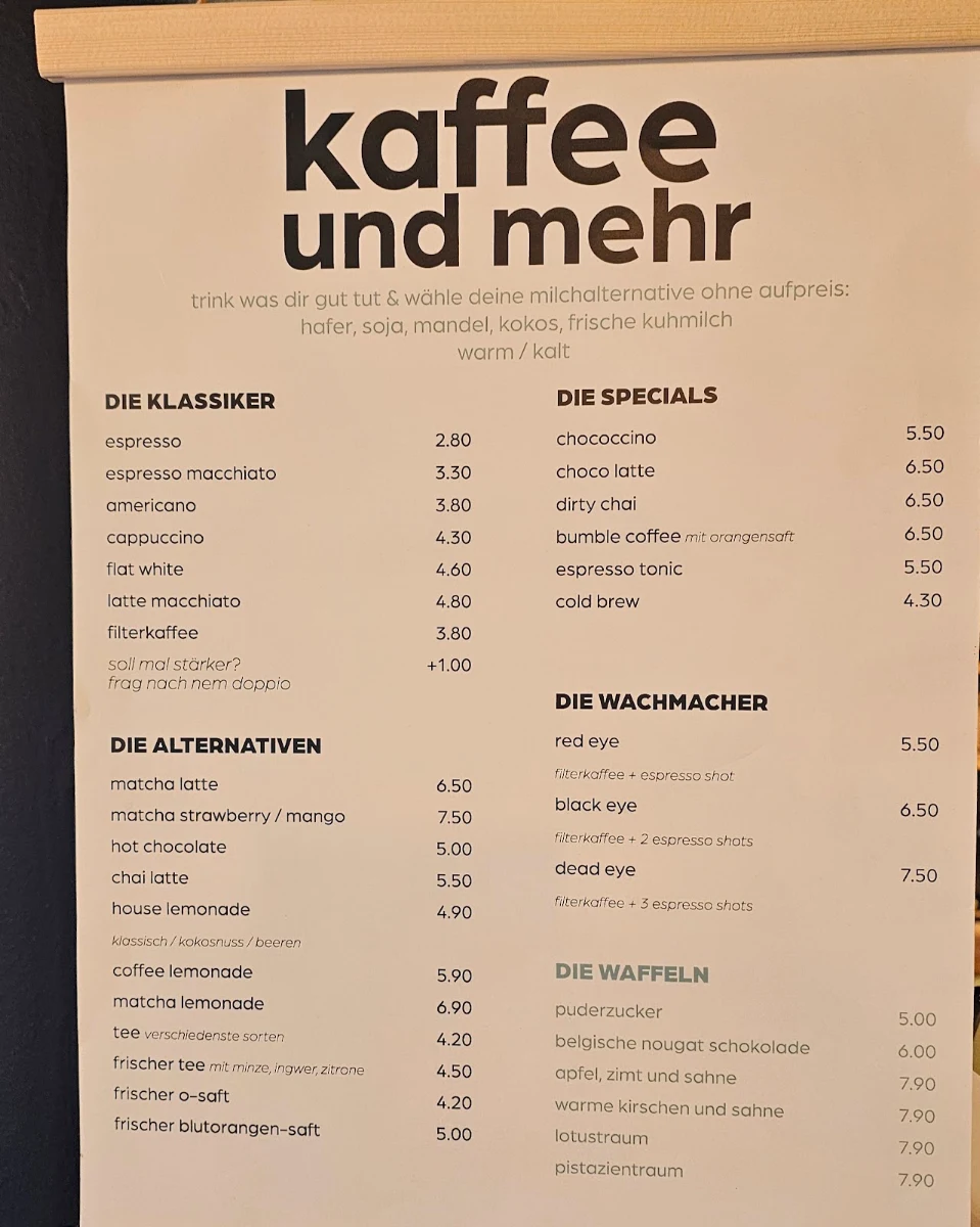 Speisekarte, Café Golden Bean Eimsbüttel