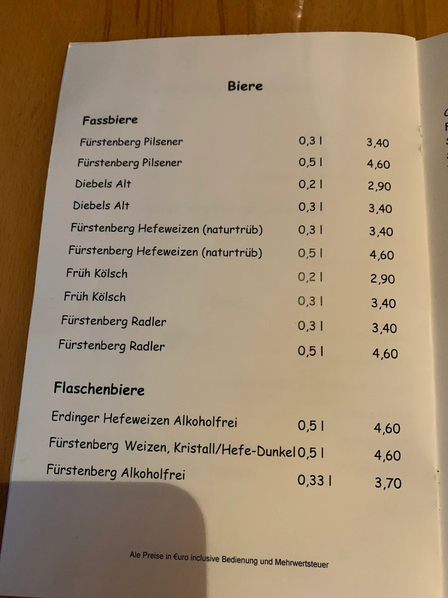 Speisekarte, Jägerhaus