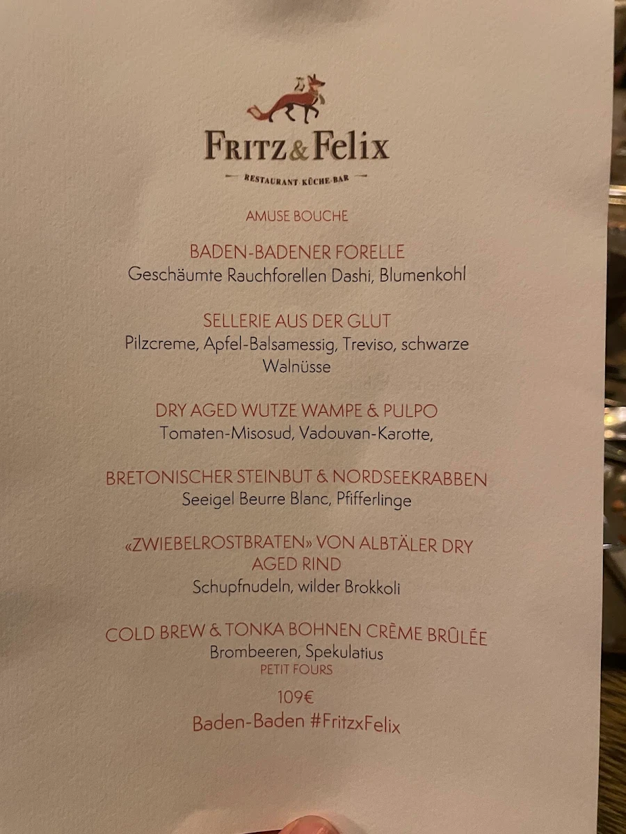 Speisekarte, Fritz & Felix