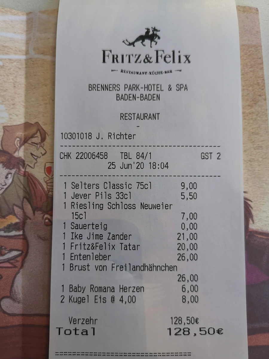 Speisekarte, Fritz & Felix