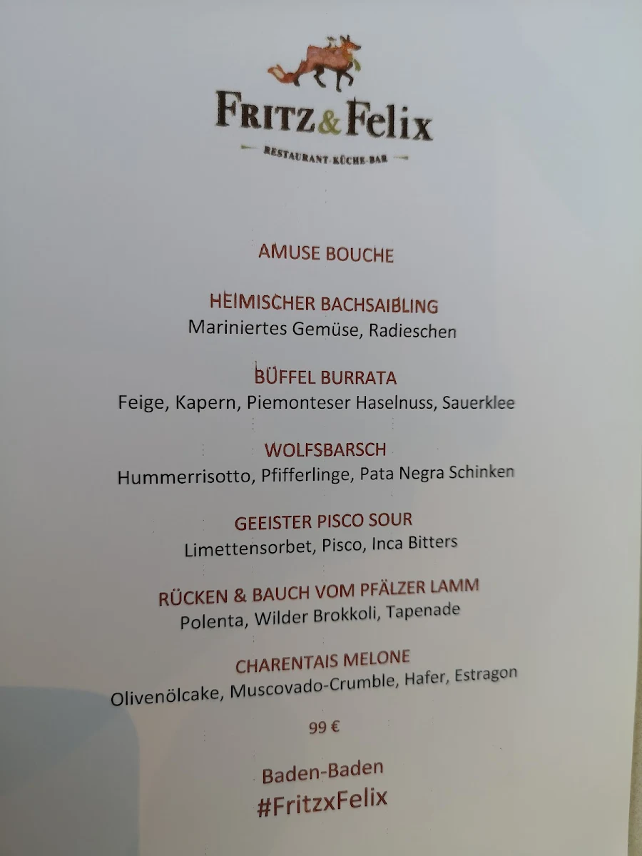 Speisekarte, Fritz & Felix