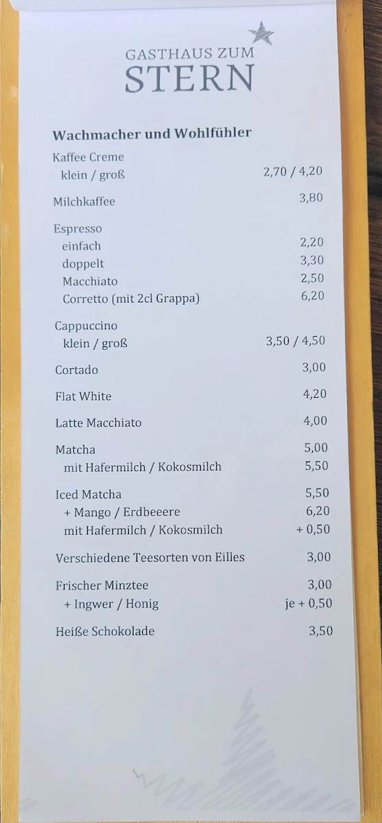 Speisekarte, Gasthaus Zum Stern