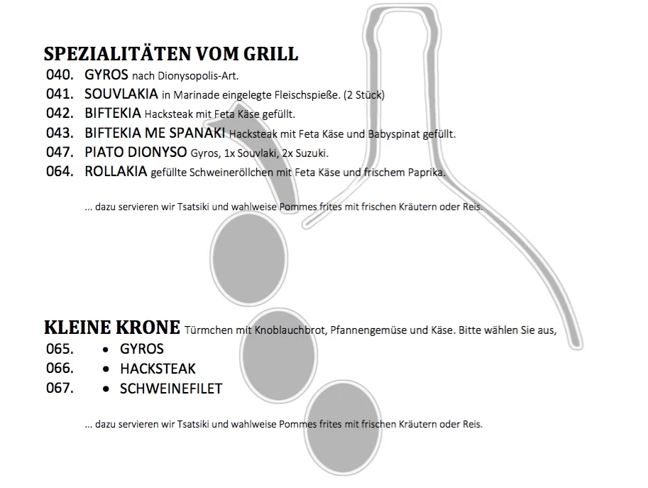 Speisekarte, DIONYSOPOLIS