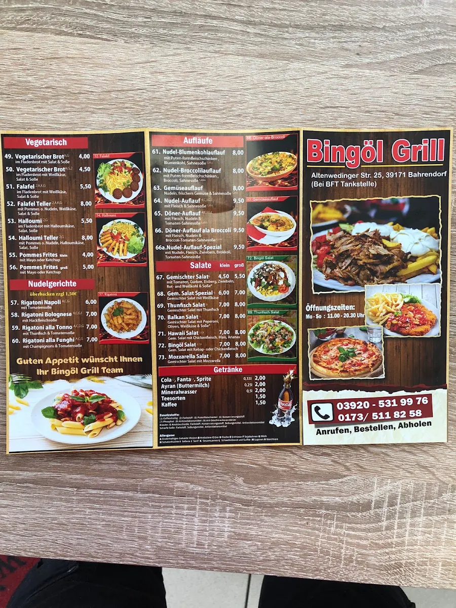 Speisekarte, Bingöl-Grill