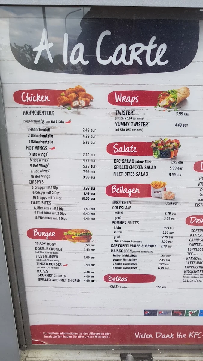 Speisekarte, Kentucky Fried Chicken
