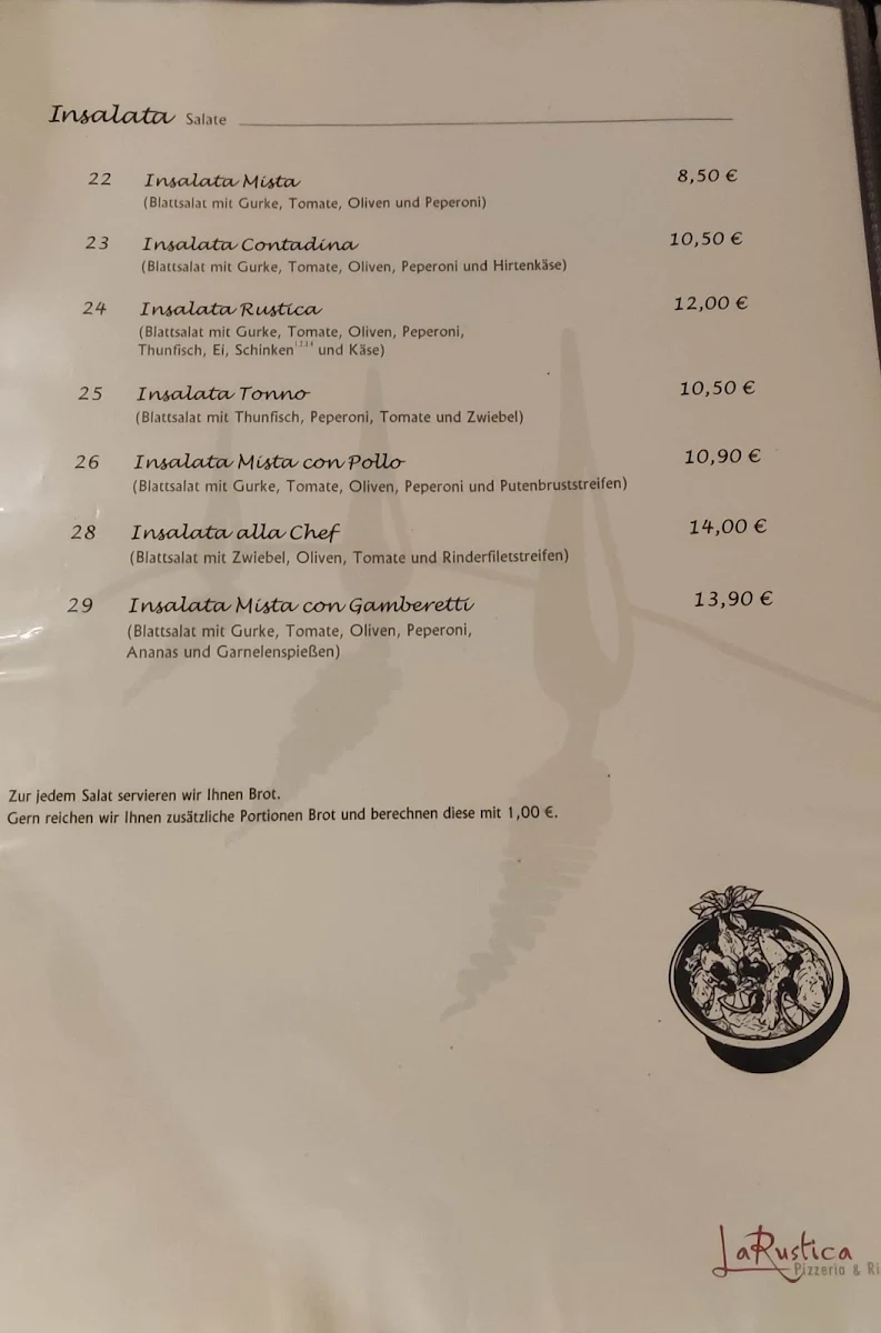 Speisekarte, La Rustica Pizzeria & Ristorante - Giampiero Pelli