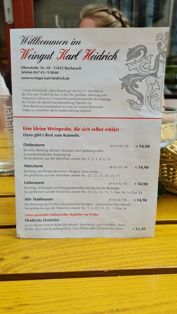 Speisekarte, Weingut Karl Heidrich