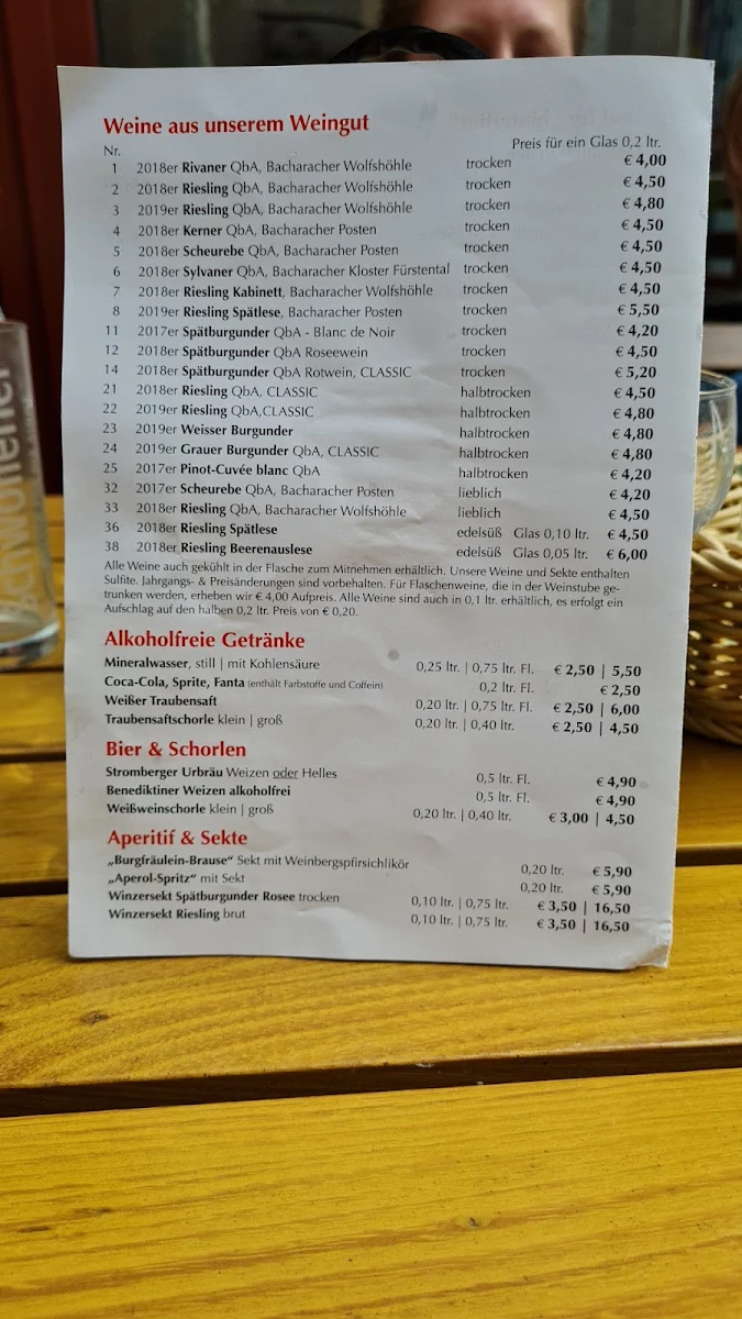 Speisekarte, Weingut Karl Heidrich