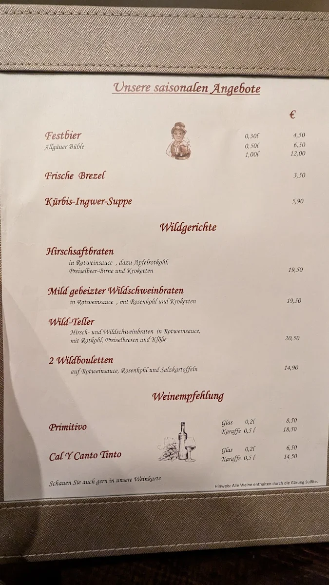 Speisekarte, Mutter Hoppe