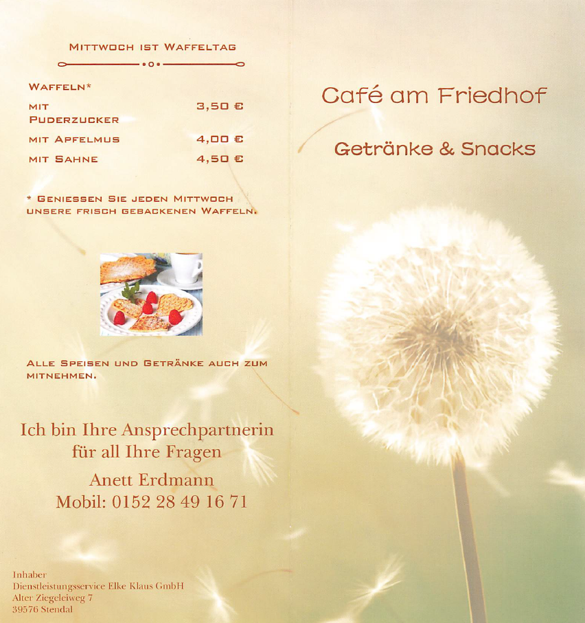 Speisekarte, Café am Friedhof