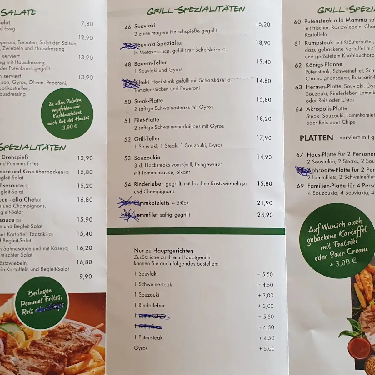 Speisekarte, Bei Linos im Lindenstübchen