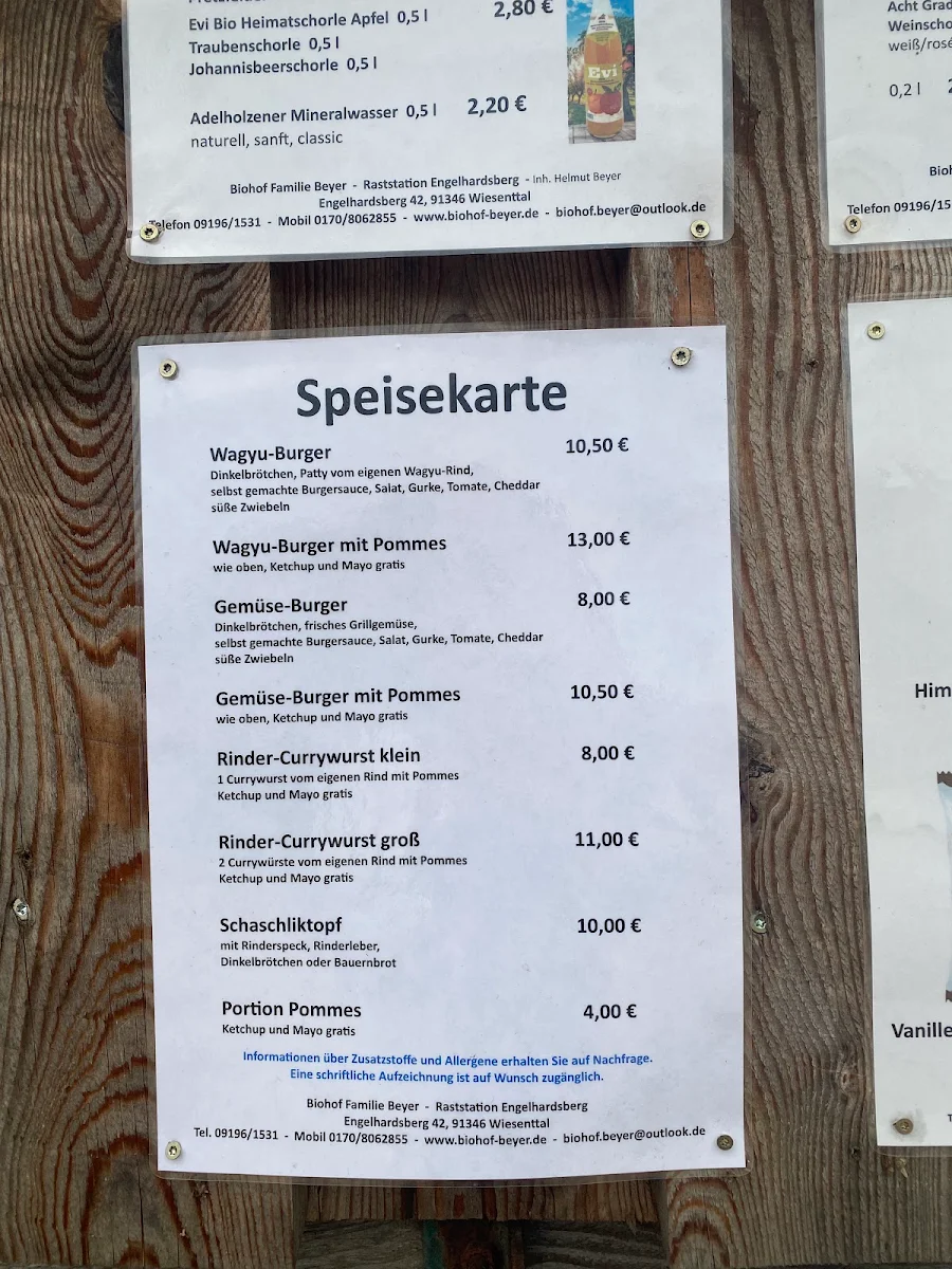 Speisekarte, Bio Fleisch