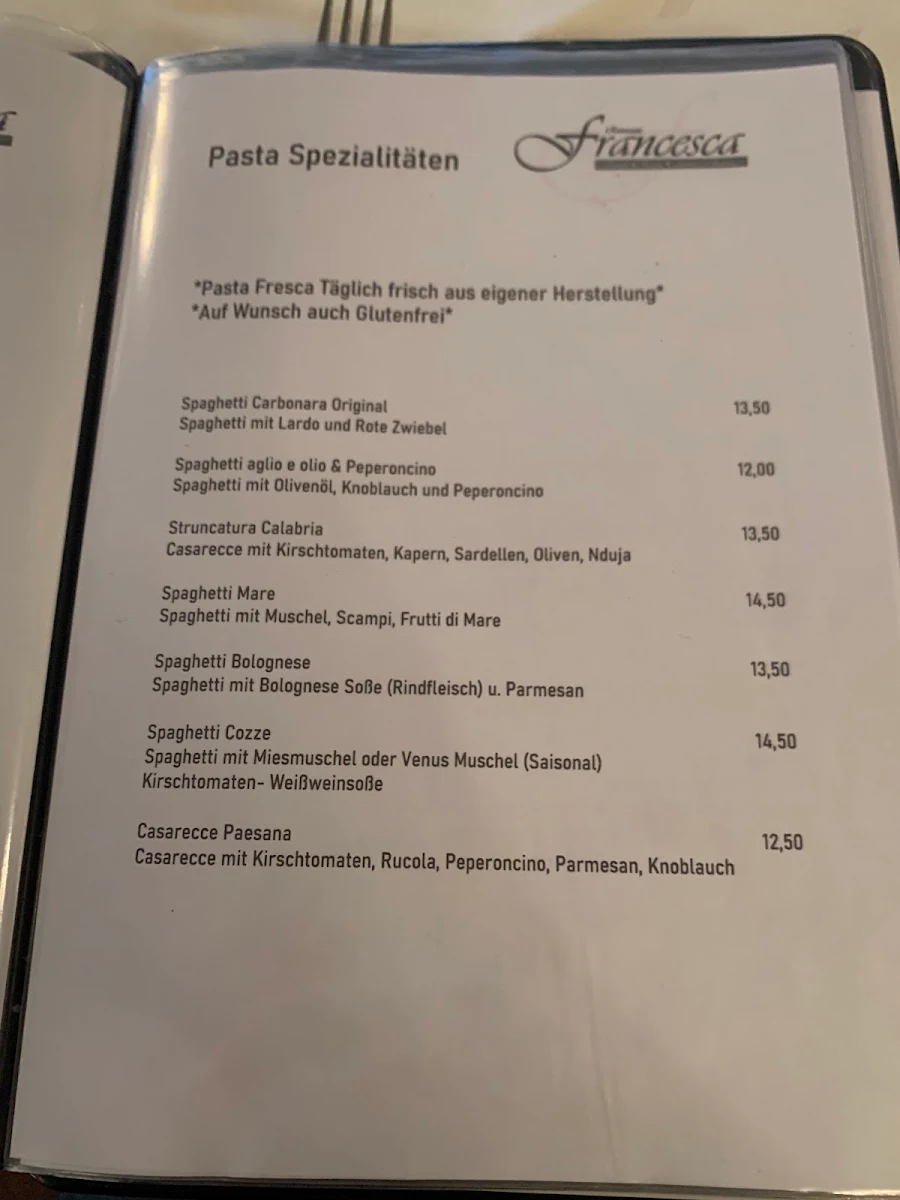Speisekarte, Ristorante & Pizzeria Francesca Kronach