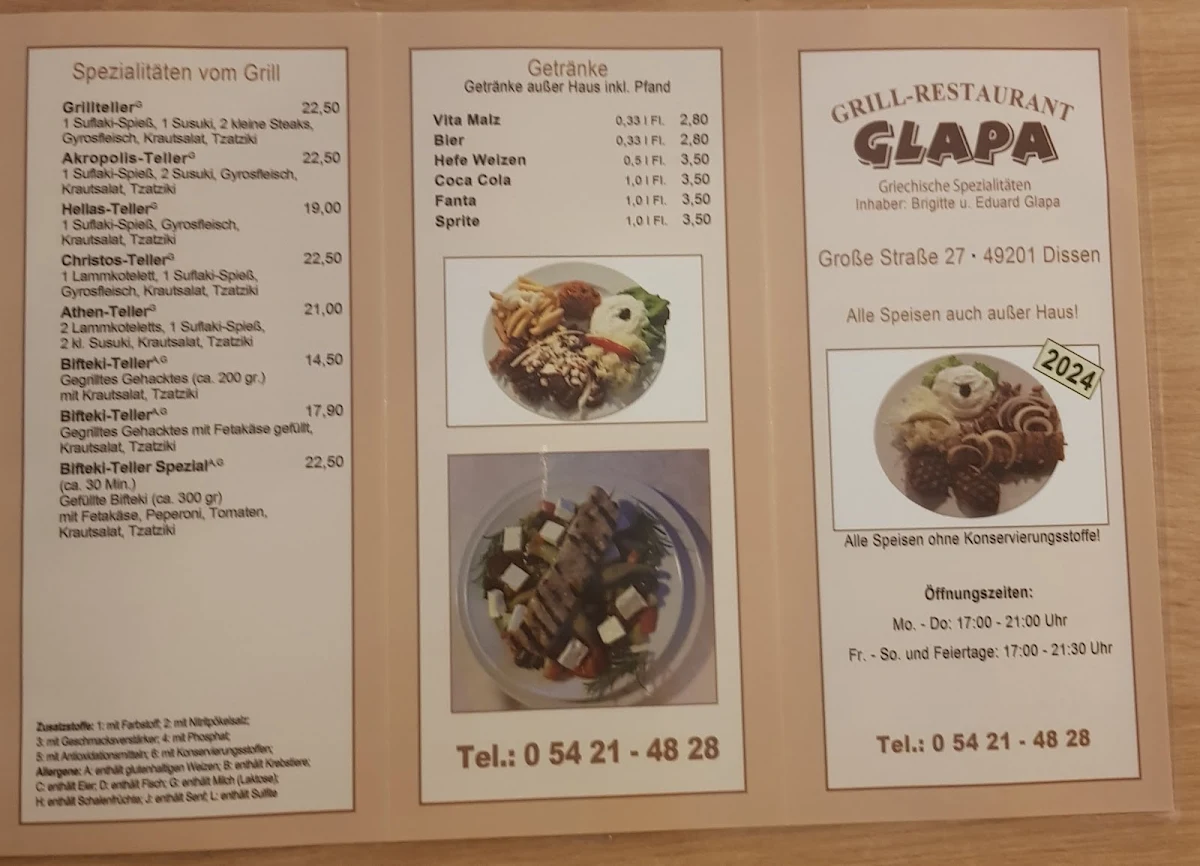 Speisekarte, Glapa Grill
