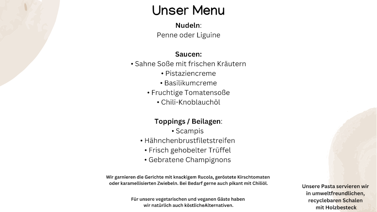 Speisekarte, Laiblingspasta