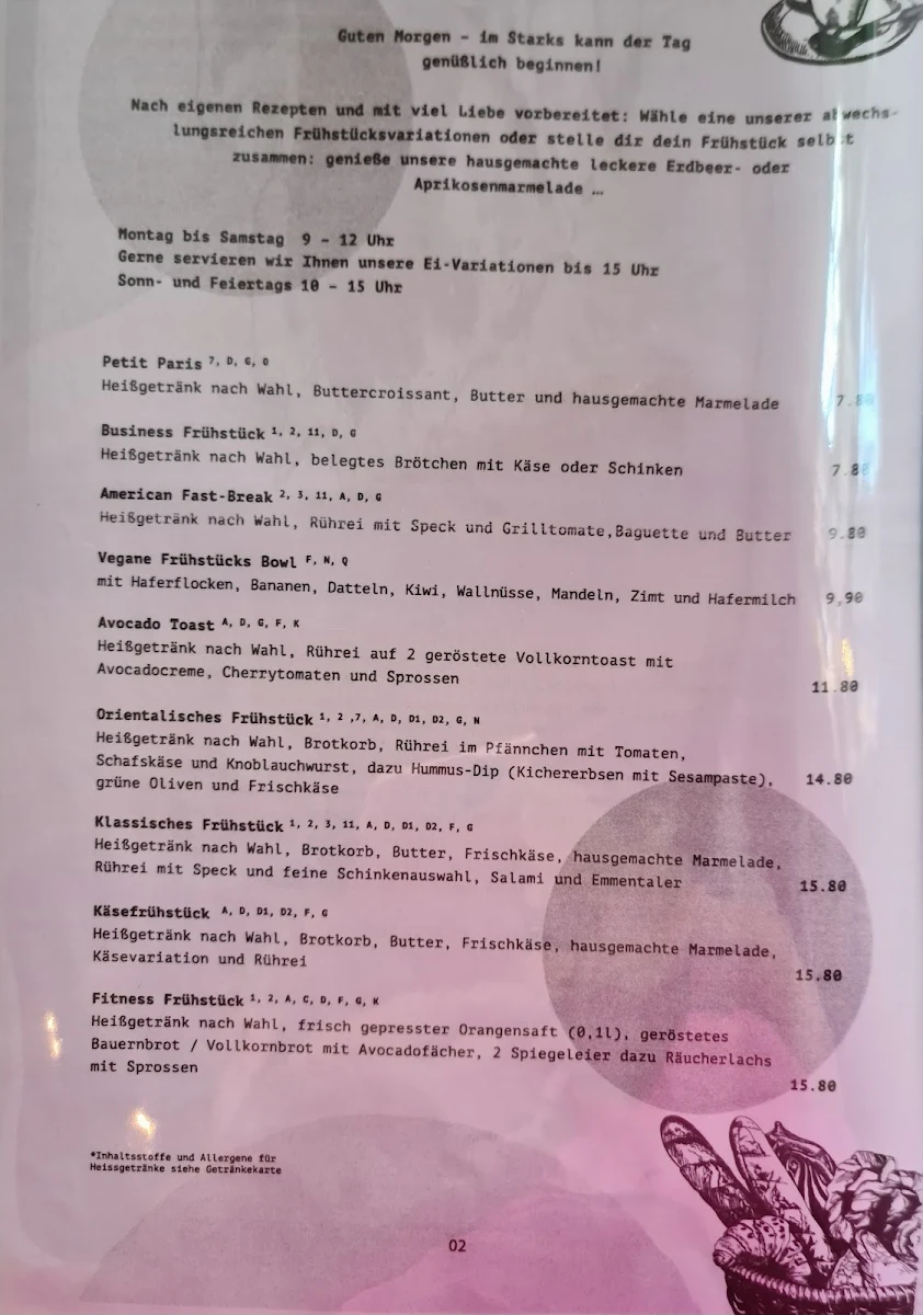 Speisekarte, Restaurant Starks