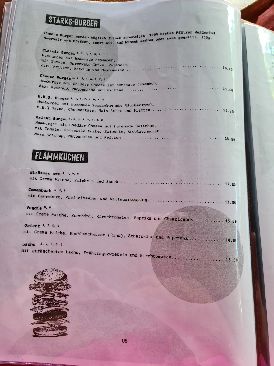 Speisekarte, Restaurant Starks