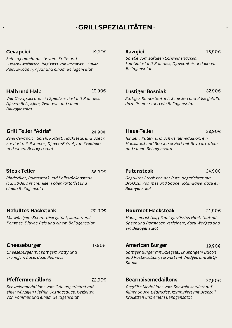 Speisekarte, Restaurant Zur Post