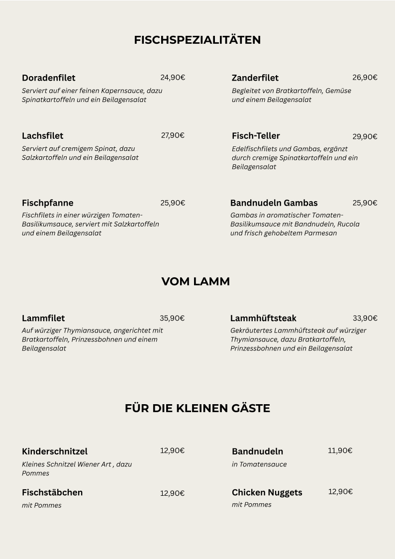 Speisekarte, Restaurant Zur Post