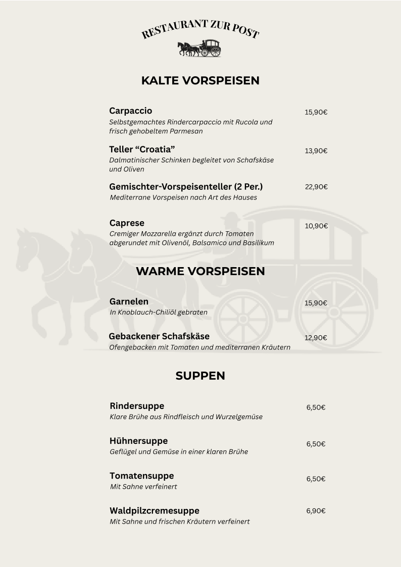 Speisekarte, Restaurant Zur Post