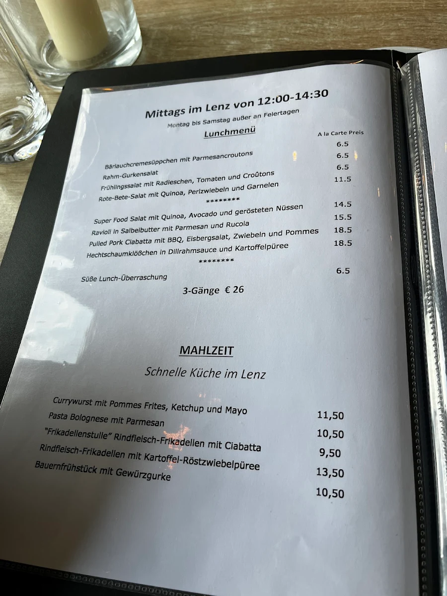 Speisekarte, Lenz Restaurant