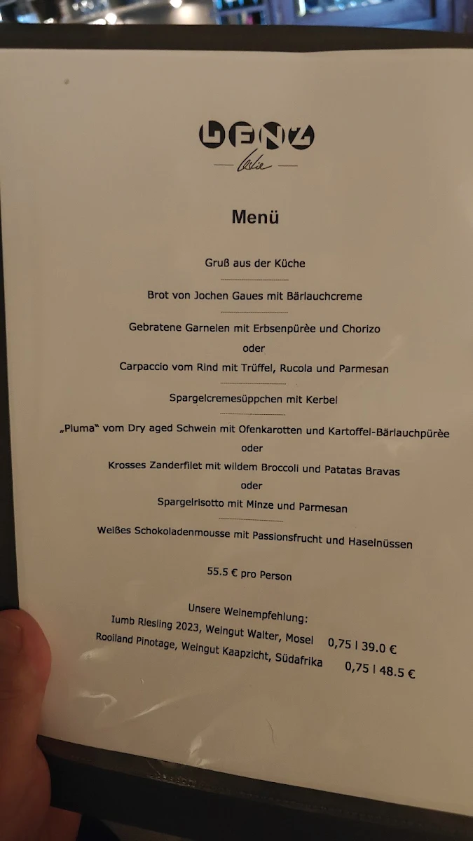 Speisekarte, Lenz Restaurant