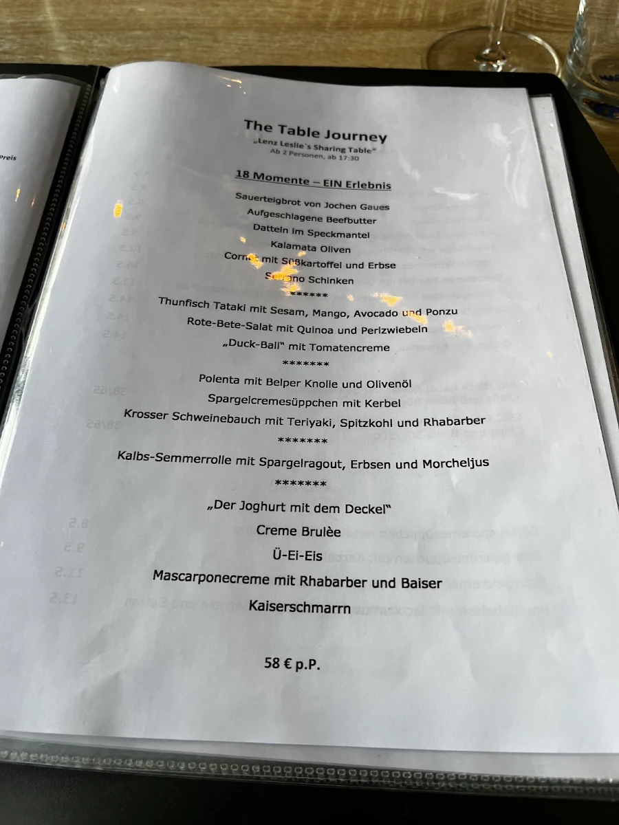 Speisekarte, Lenz Restaurant