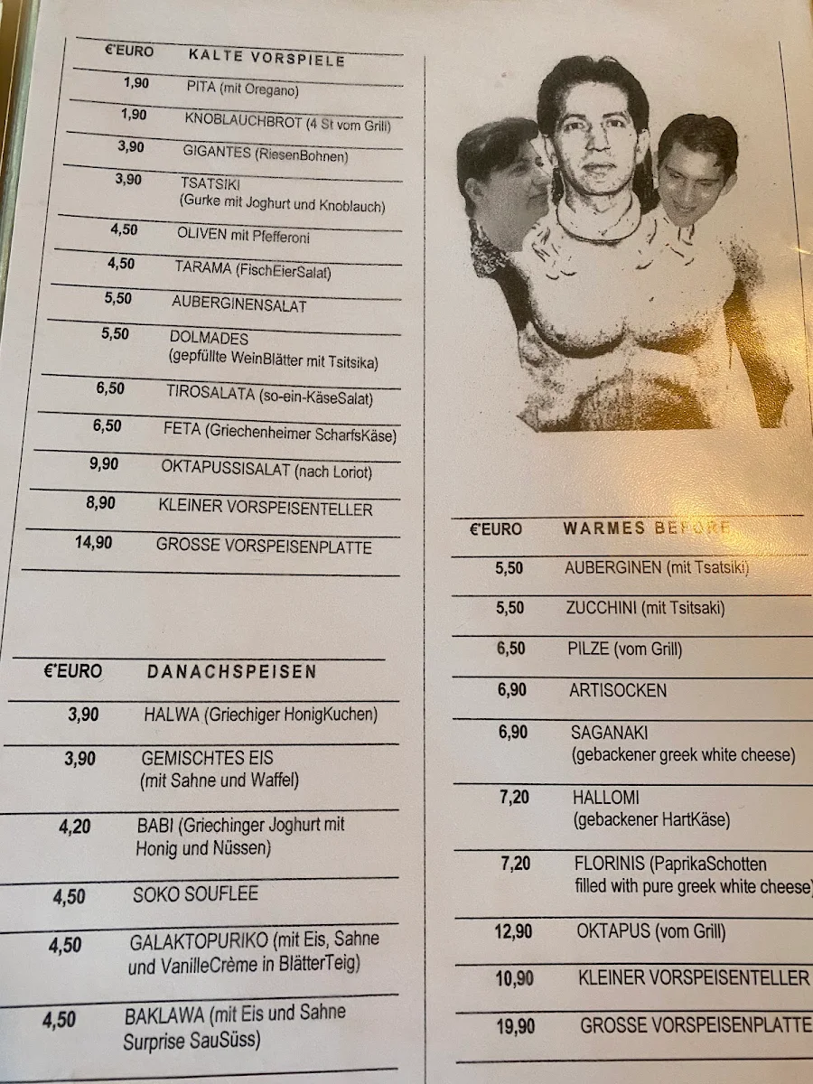 Speisekarte, Taverna Anesis