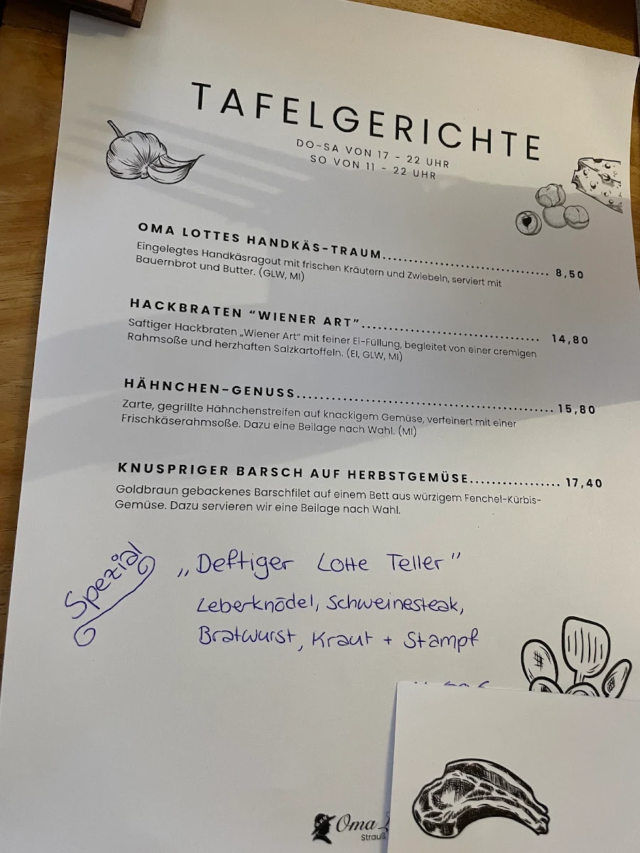 Speisekarte, Oma Lotte "Strauß" Wirtschaft - Andreas Strauß