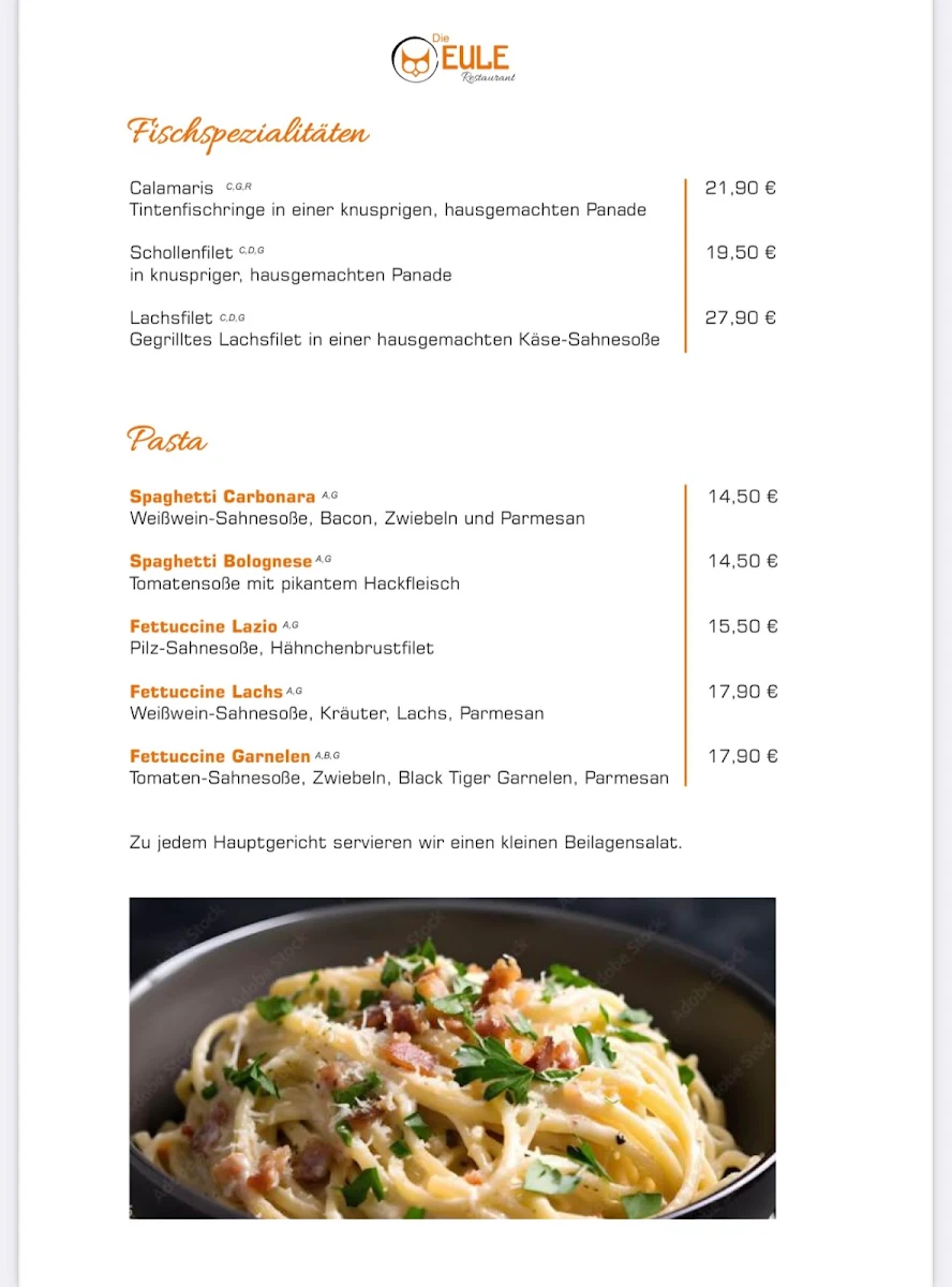Speisekarte, Restaurant die Eule