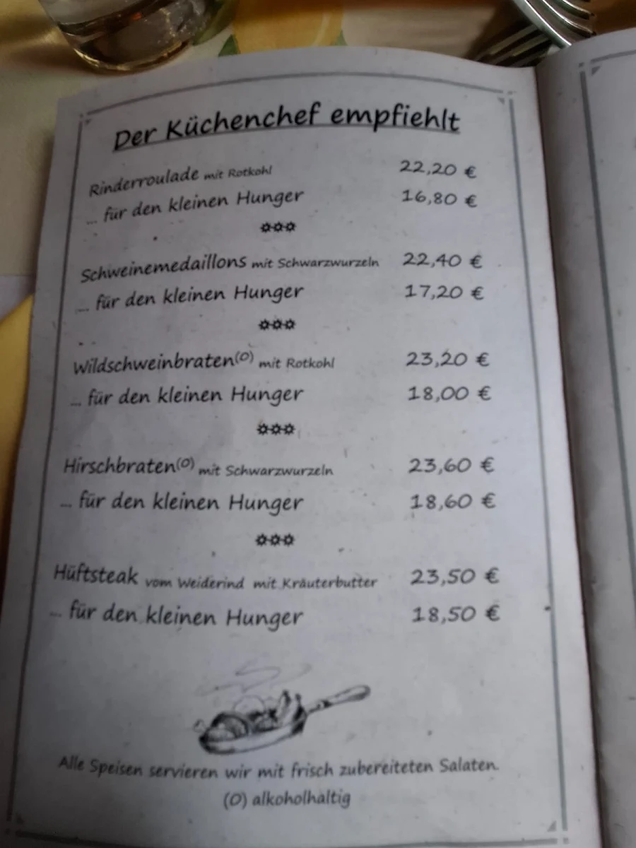 Speisekarte, Schmidts Landgasthof