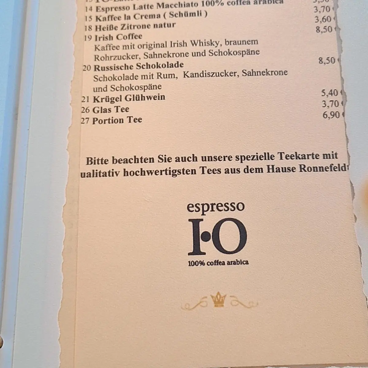 Speisekarte, Konditorei Kurcafe