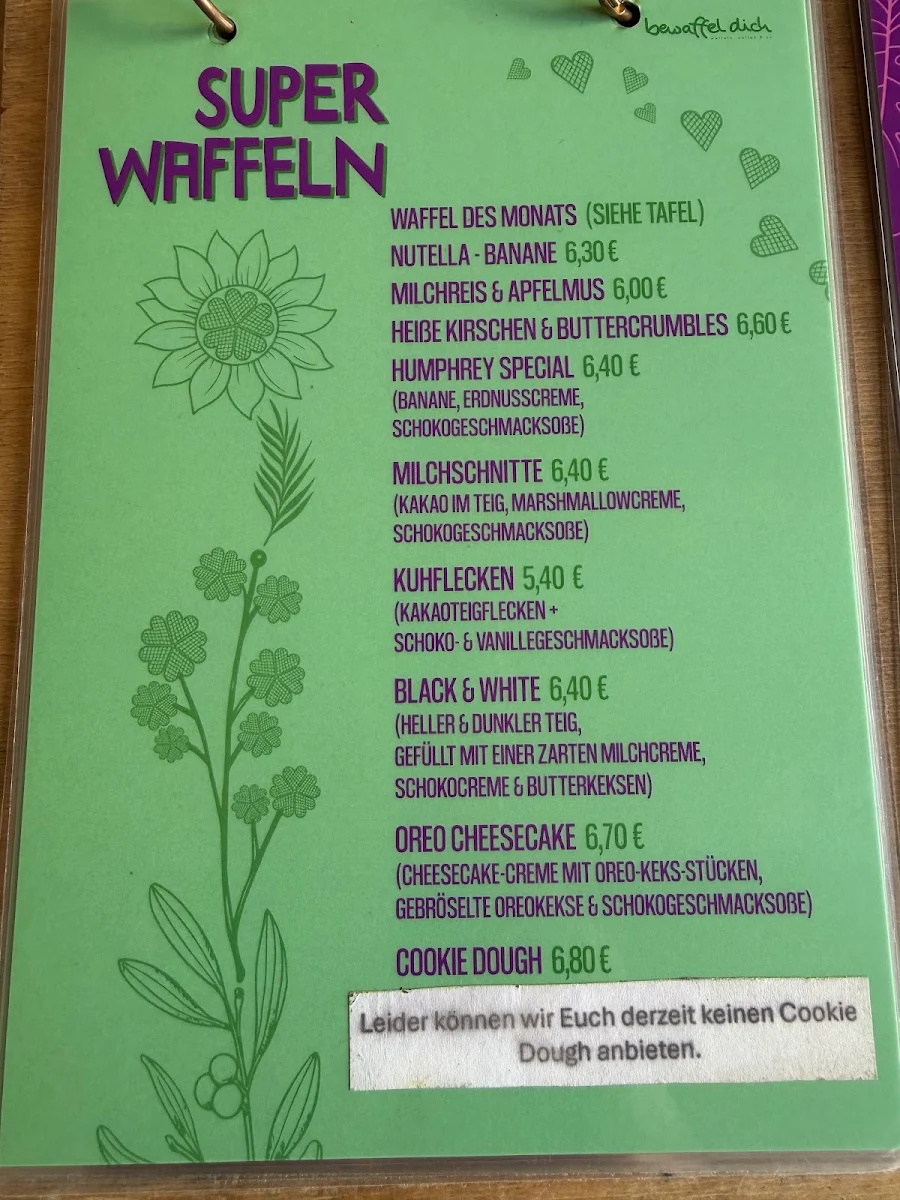 Speisekarte, Bewaffel Dich