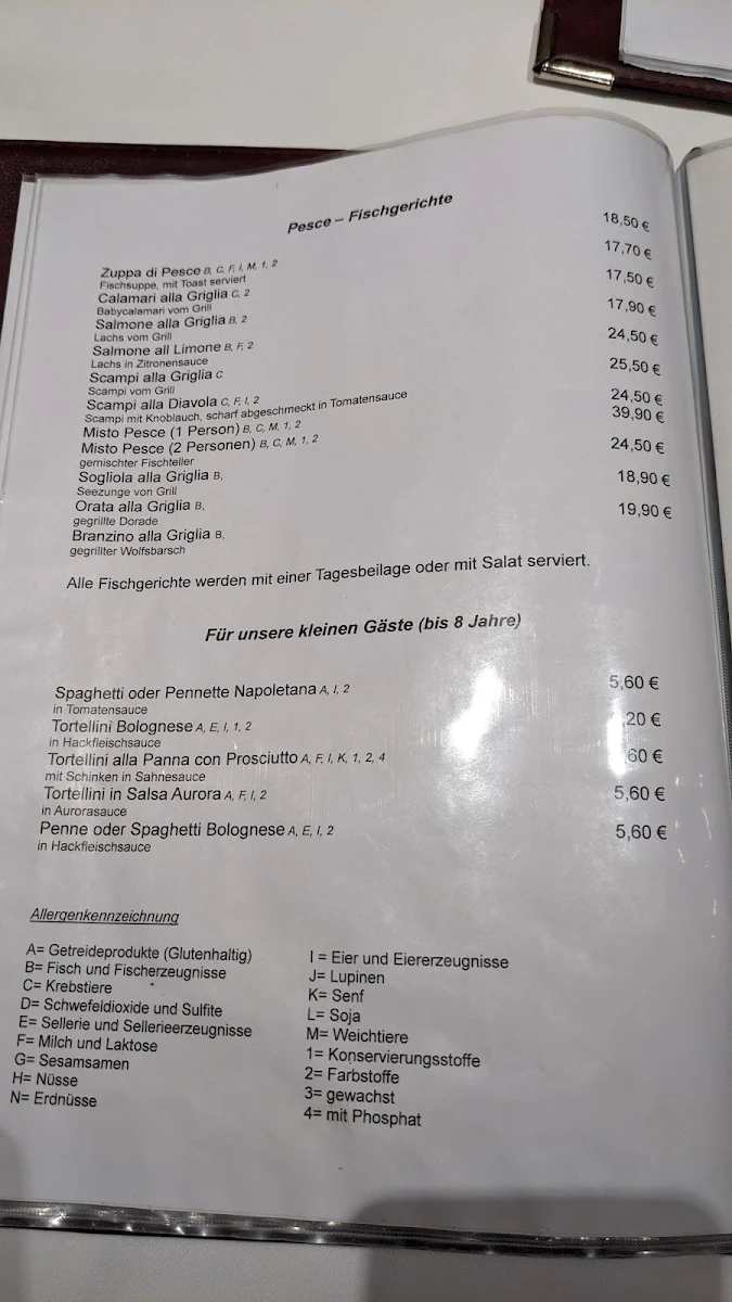 Speisekarte, Restaurant Bella Sicilia